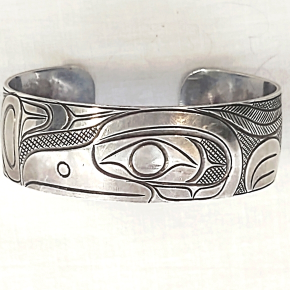 Paddy Seaweed First Nation Jewelry - First Nation Paddy Seaweed Signed Sterling Silver Raven Cuff Bracelet
